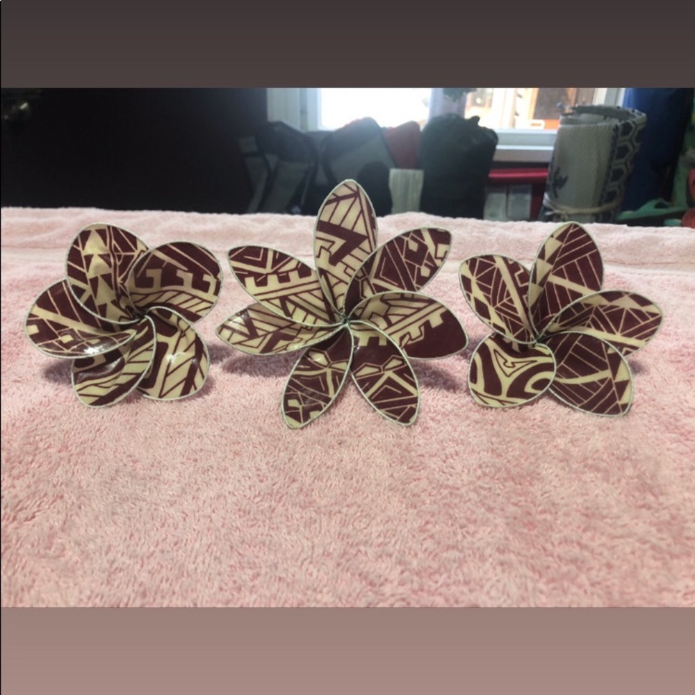 Homemade Flowers. Polynesian Prints & NFL Teams.